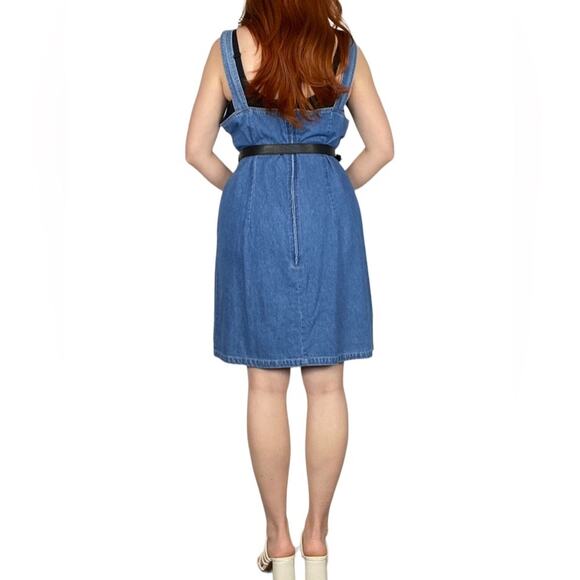 Vintage 90s Large Medium Wash Chambray Cotton Denim Sleeveless Mini Summer Dress - Picture 3 of 8